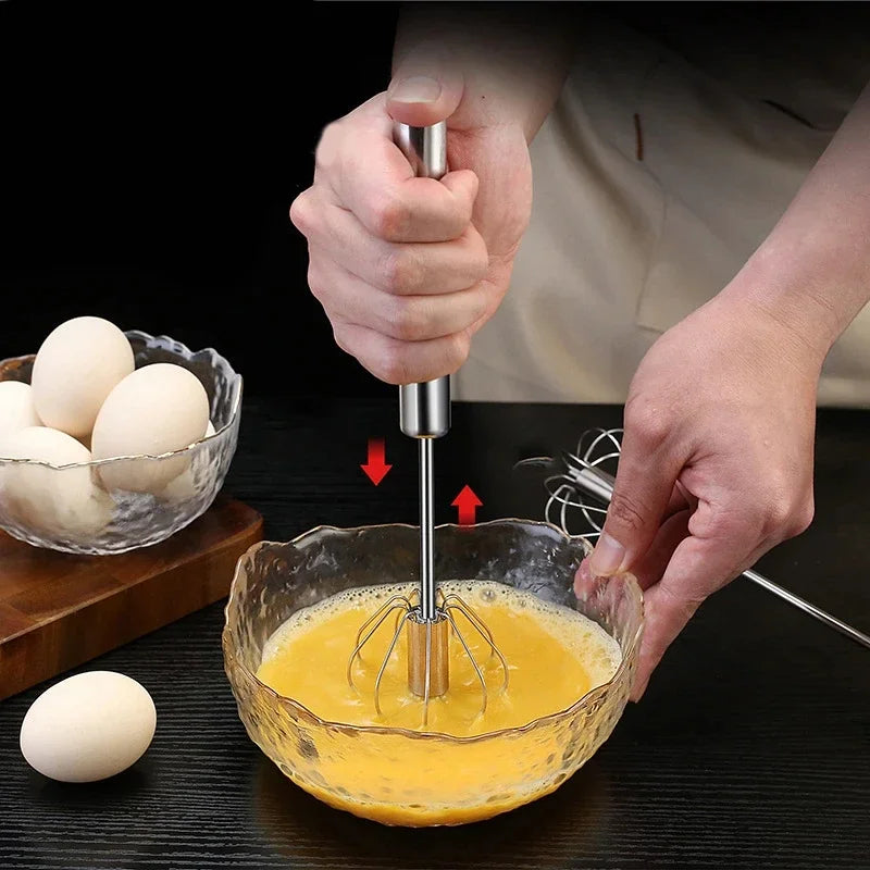 Batidor de Huevos Mágico, Semiautomático de Acero Inoxidable,Rápido, Fácil y Perfecto
