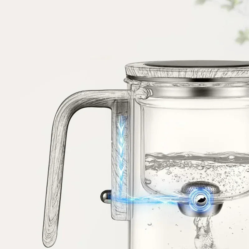 Tetera de vidrio con interruptor magnético de un solo clic y mango de madera
