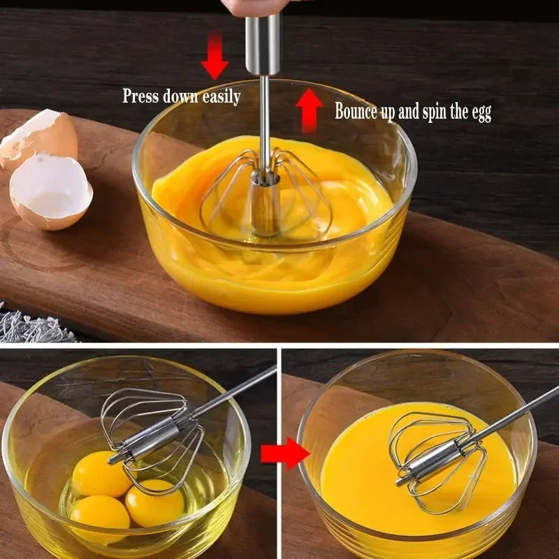 Batidor de Huevos Mágico, Semiautomático de Acero Inoxidable,Rápido, Fácil y Perfecto