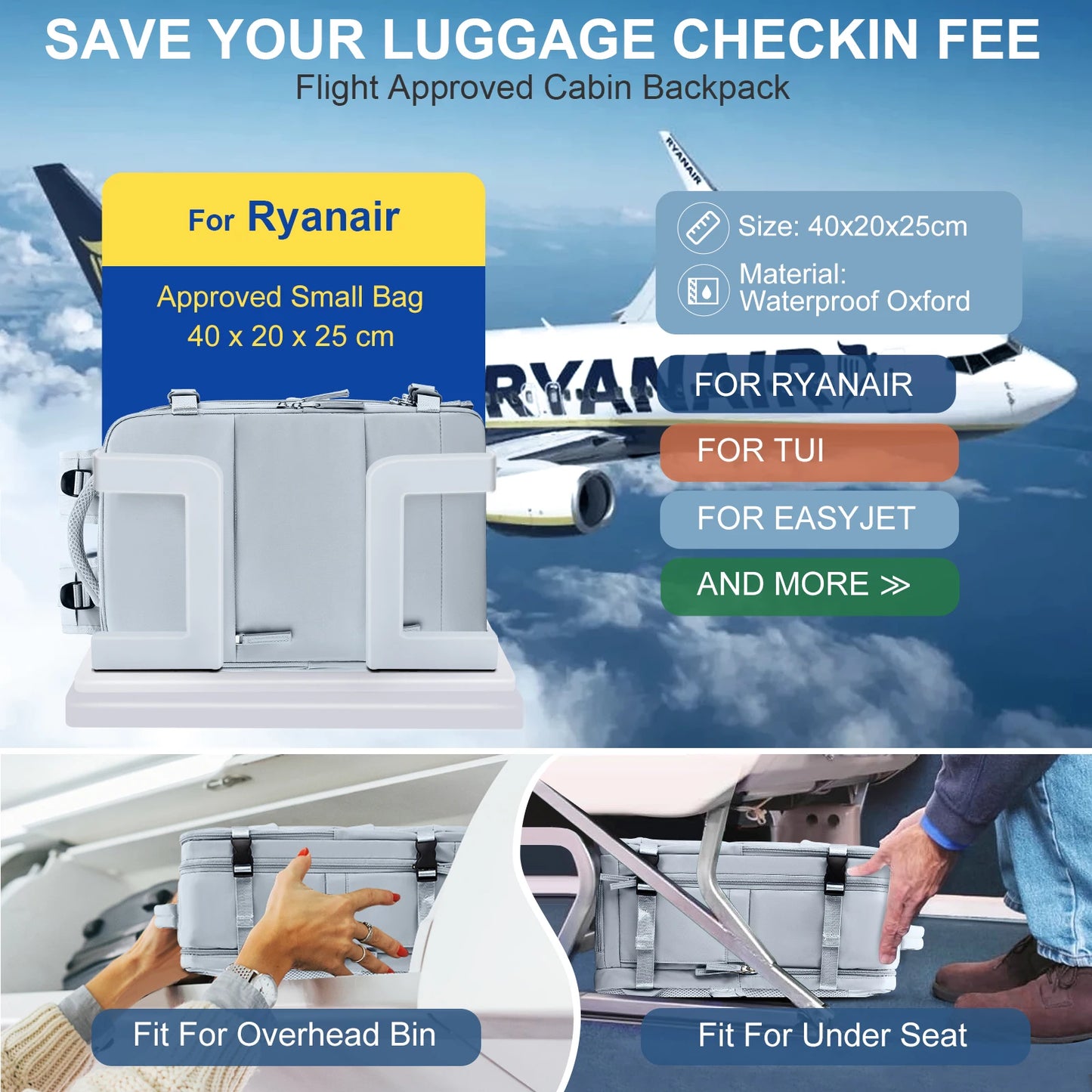 Mochila de Viaje 40x20x25 Ryanair: Mochila Personal con Compartimento para Portátil