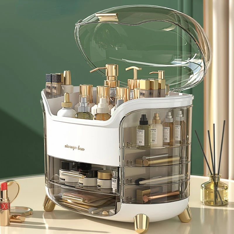 Organizador de Maquillaje para Escritorio Transparente: Gran Capacidad para Cosméticos y Joyas