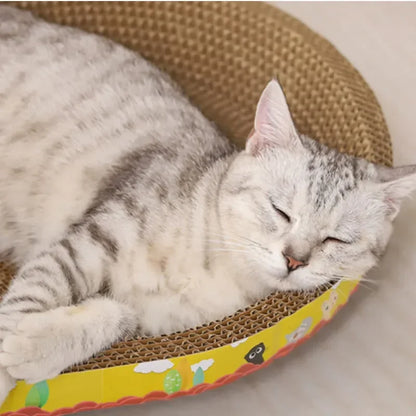 Tabla de Rasguño para Gatos: Protege Muebles y Juguetes de Papel Corrugado Ovalado