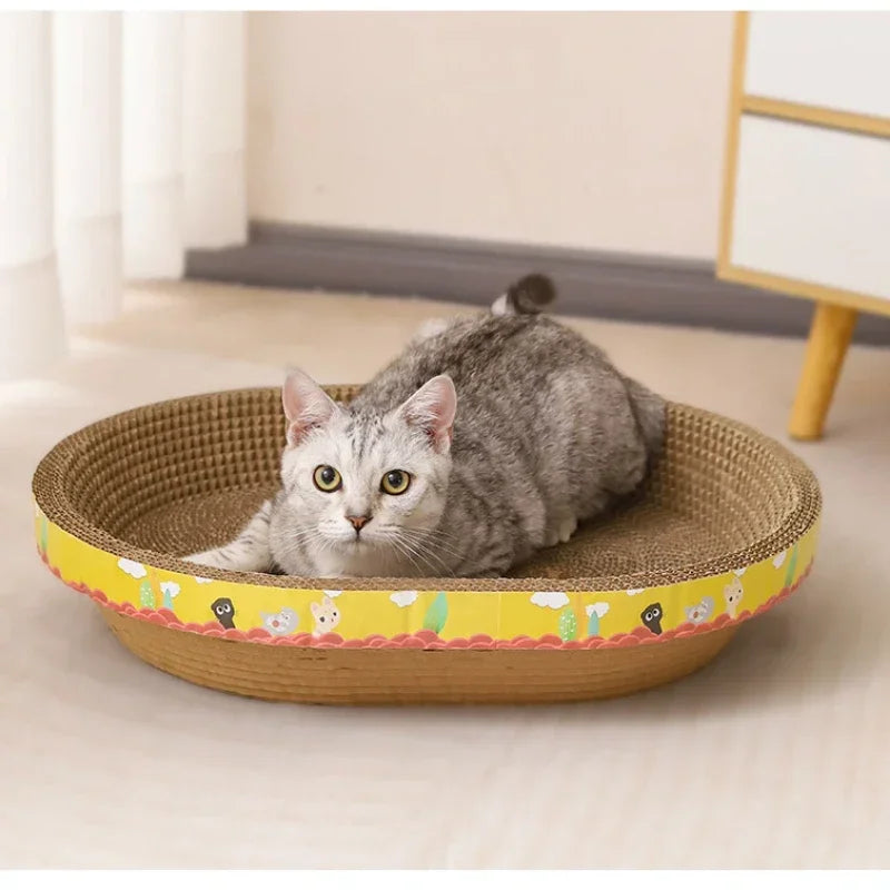 Tabla de Rasguño para Gatos: Protege Muebles y Juguetes de Papel Corrugado Ovalado