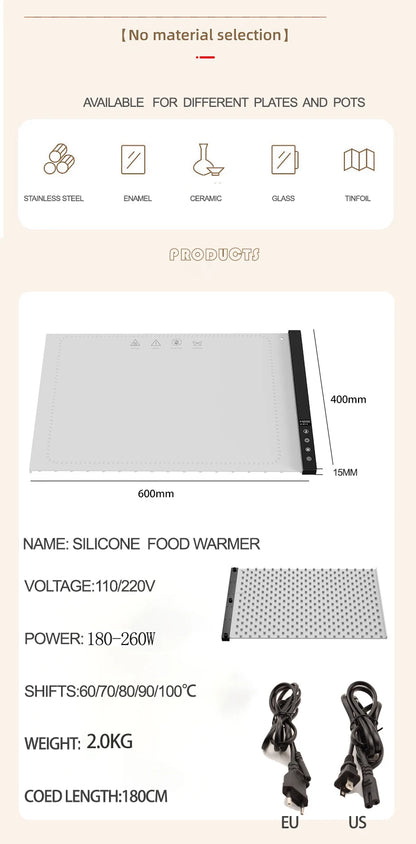 Tapete de silicona con calentamiento ajustable: Mantenga sus platos calientes y su buffet elegante