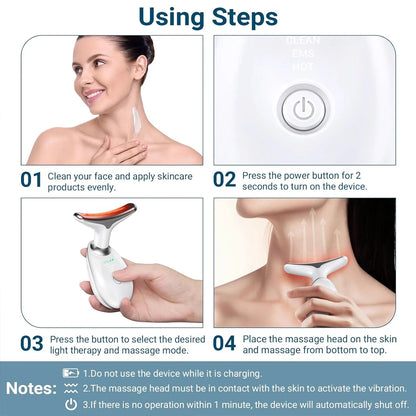 Rejuvenecedor de rostro y cuello: Dispositivo Masajeador Facial con Luz LED 3 en 1