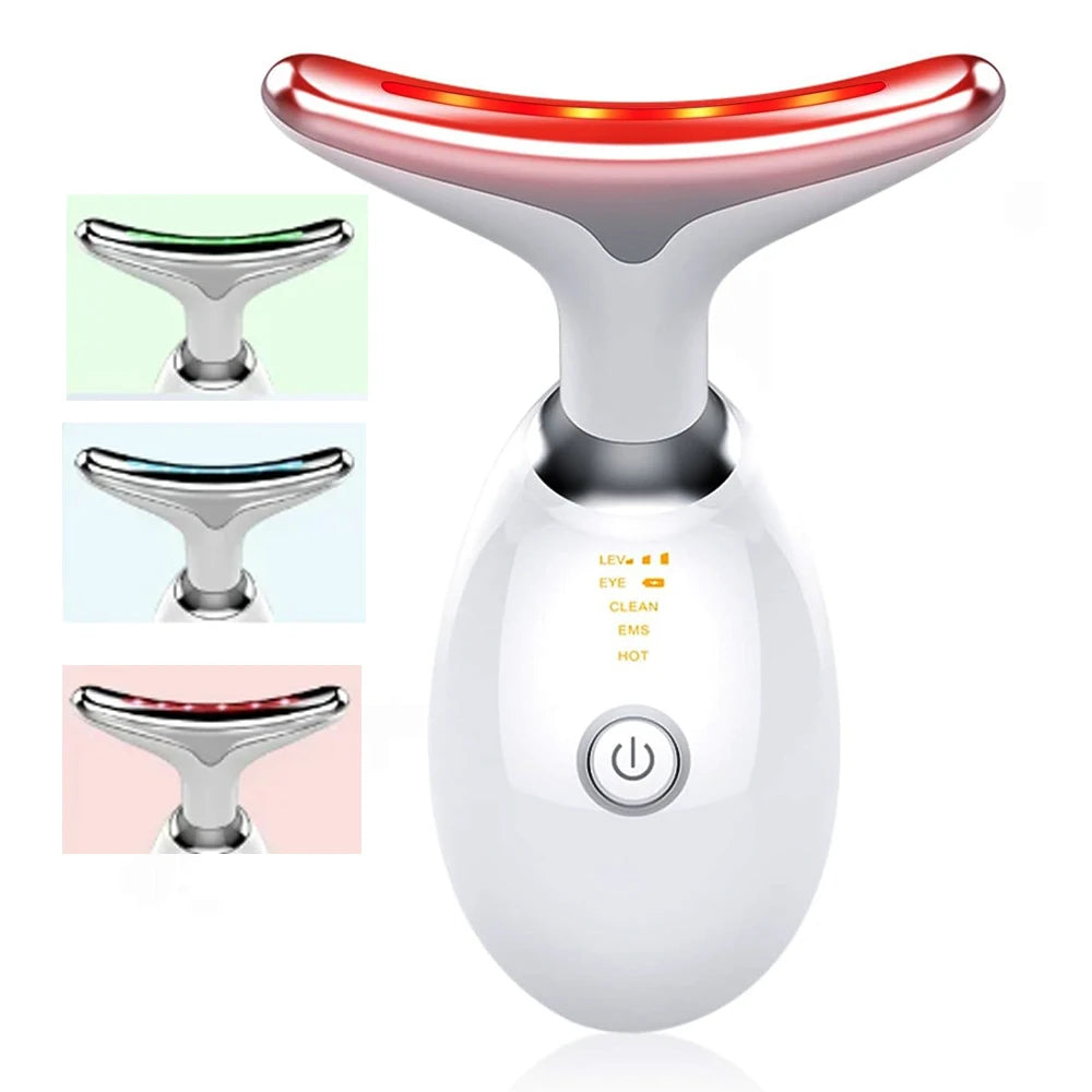 Rejuvenecedor de rostro y cuello: Dispositivo Masajeador Facial con Luz LED 3 en 1
