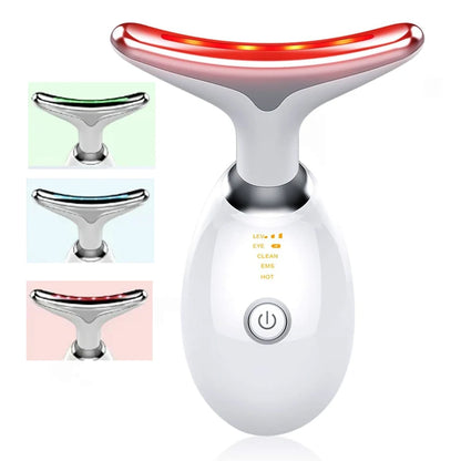 Rejuvenecedor de rostro y cuello: Dispositivo Masajeador Facial con Luz LED 3 en 1