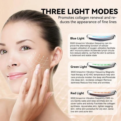 Rejuvenecedor de rostro y cuello: Dispositivo Masajeador Facial con Luz LED 3 en 1