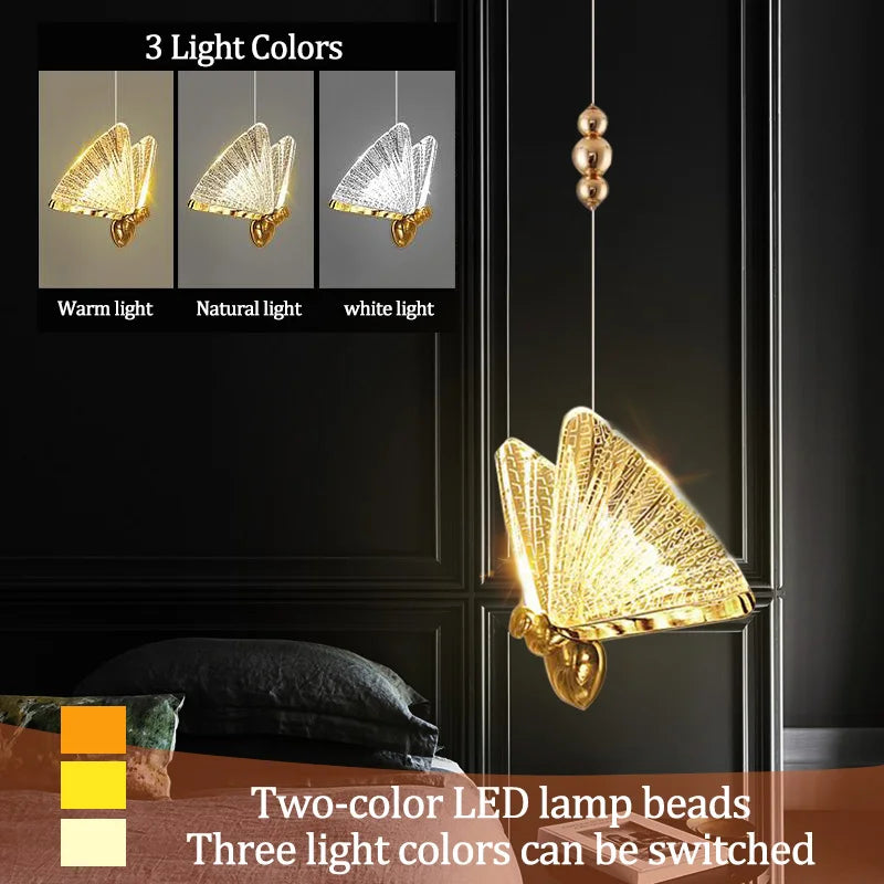 Lámparas Colgantes LED de Mariposa: Iluminación Nórdica para Dormitorio, Sala de Estar, Comedor y Cocina