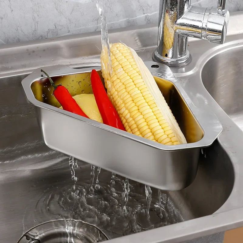 Organiza tu cocina con estilo: Cesta de drenaje triangular de acero inoxidable