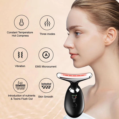 Rejuvenecedor de rostro y cuello: Dispositivo Masajeador Facial con Luz LED 3 en 1