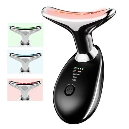 Rejuvenecedor de rostro y cuello: Dispositivo Masajeador Facial con Luz LED 3 en 1